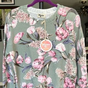 Mumu Distressed Cropped Varsity Sweater Primavera Floral Knit pattern